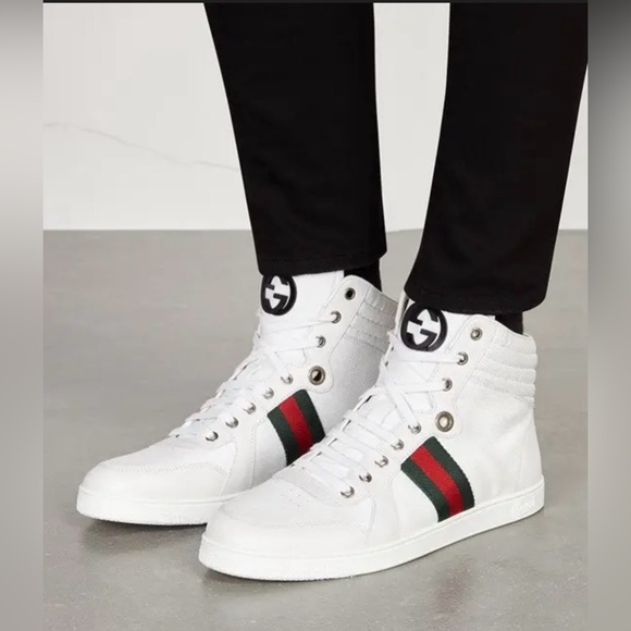 Gucci Other - Gucci White High-Top Sneakers with Green and Red Web Stripe